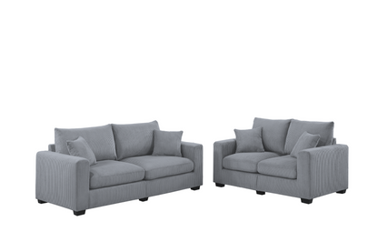 Raymond 2-Piece Sofa and Loveseat Set, Light Gray Corduroy
