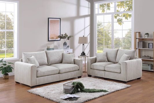 Raymond 2-Piece Sofa and Loveseat Set, Ivory Corduroy