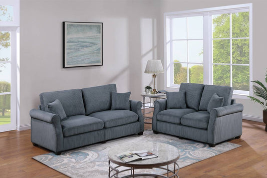 Ariela 2-Piece Sofa and Loveseat Set, Dark Gray Corduroy
