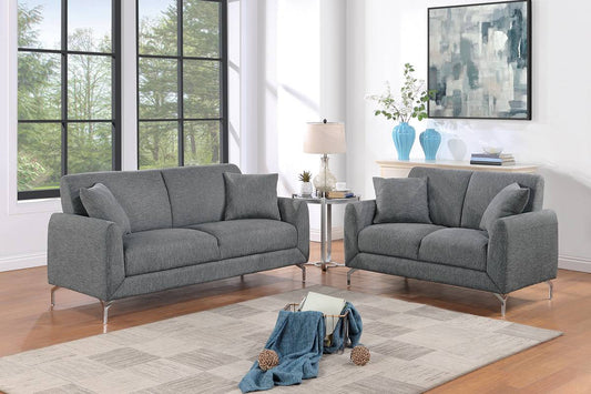 Josie 2-Piece Sofa and Loveseat Set, Dark Gray Fabric