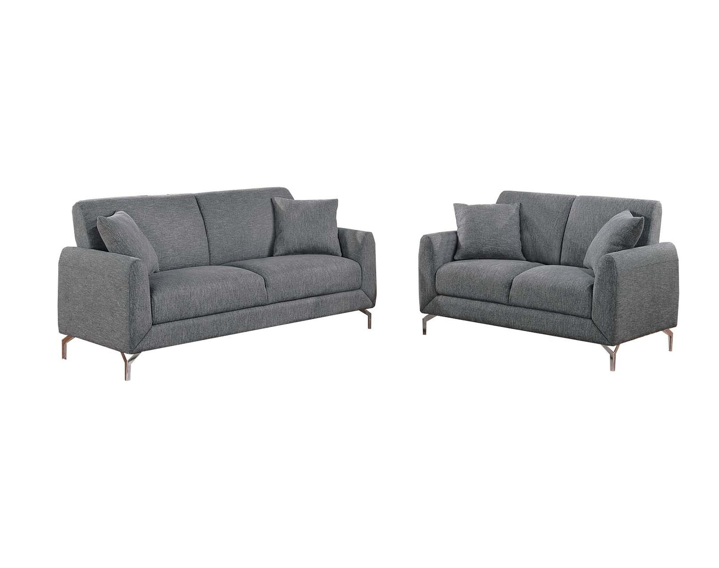 Josie 2-Piece Sofa and Loveseat Set, Dark Gray Fabric