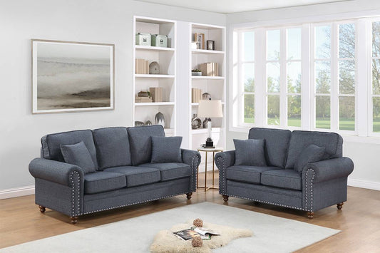 Heather 2-Piece Sofa and Loveseat Set, Slate Fabric