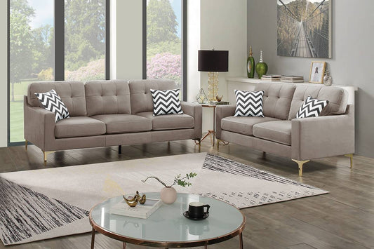 Roosevelt 2-Piece Sofa and Loveseat Set, Champagne Velvet