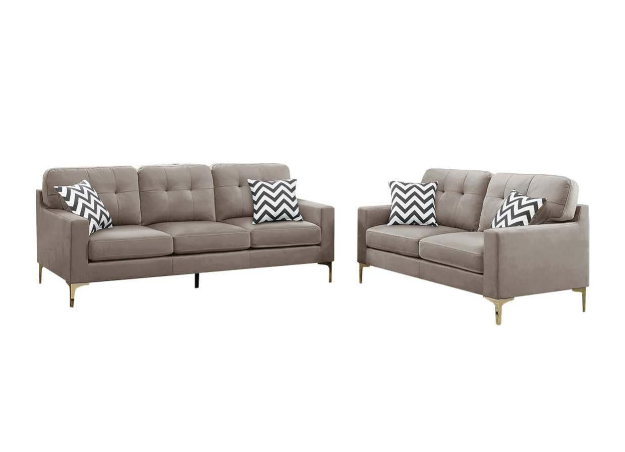 Roosevelt 2-Piece Sofa and Loveseat Set, Champagne Velvet