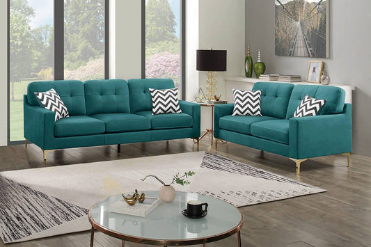 Roosevelt 2-Piece Sofa and Loveseat Set, Teal Velvet