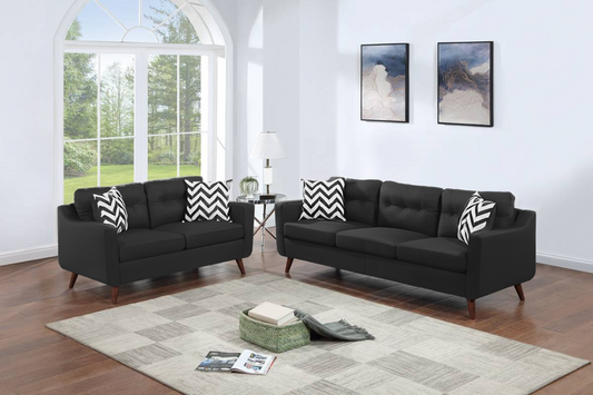 Leticia 2-Piece Sofa and Loveseat Set, Black Linenette