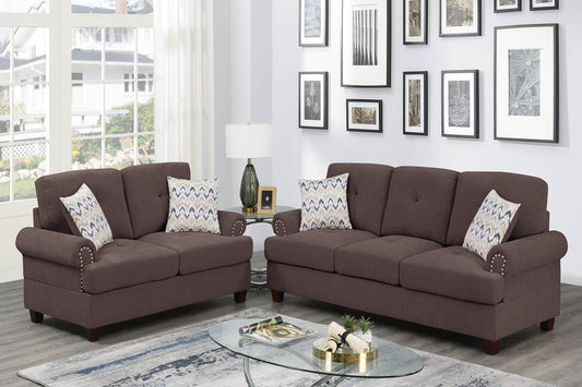 Olivia 2-Piece Sofa and Loveseat Set, Brown Chenille