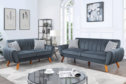 Kenneth 2-Piece Sofa and Loveseat Set, Slate Velvet