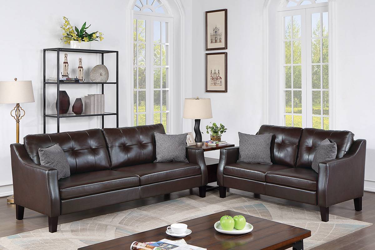 Blake 2-Piece Sofa and Loveseat Set, Chocolate Leatherette
