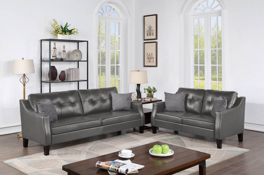 Blake 2-Piece Sofa and Loveseat Set, Anthracite Leatherette