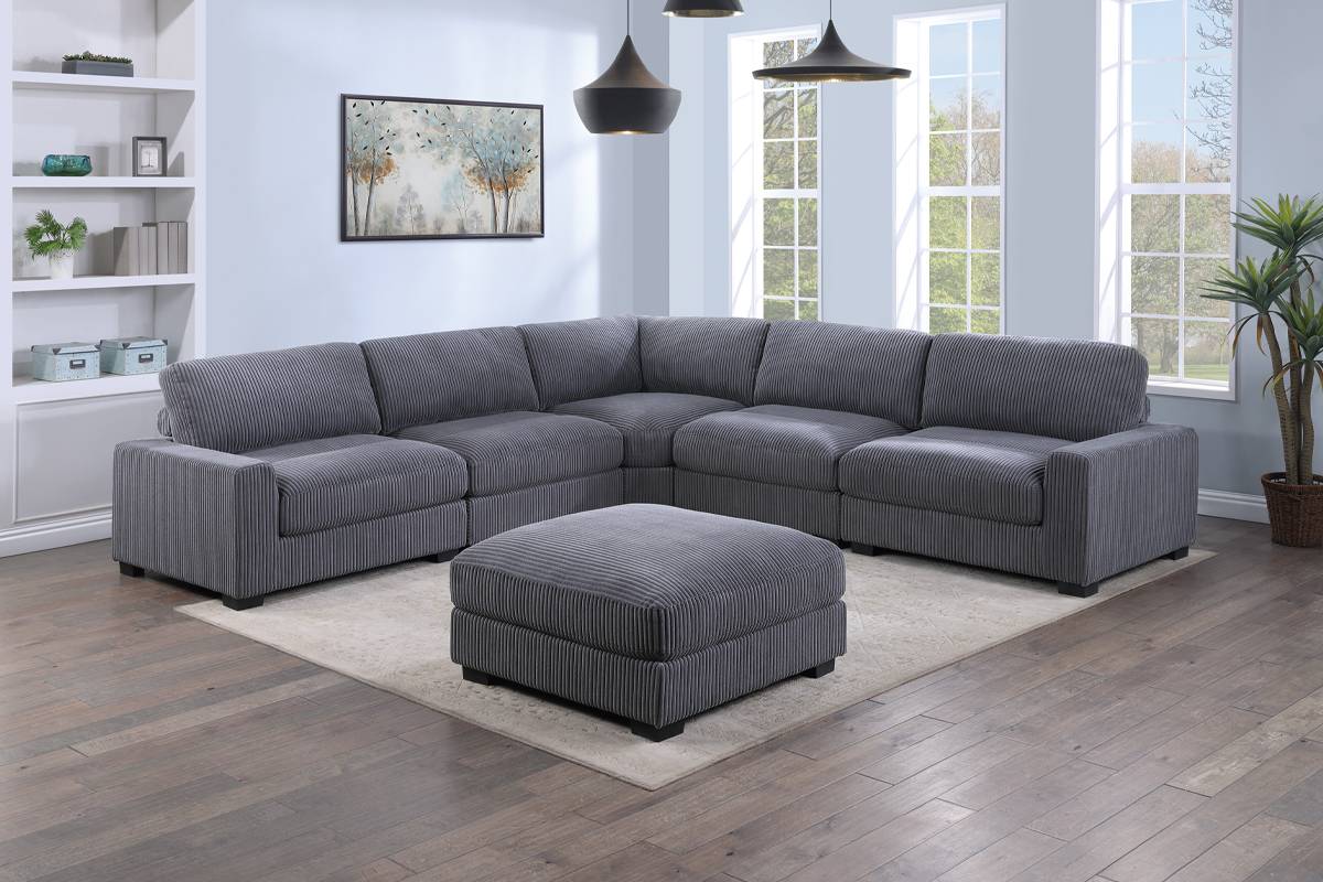 Winston 6-Piece Corner Modular Sectional w/ Ottoman, Dark Gray Corduroy