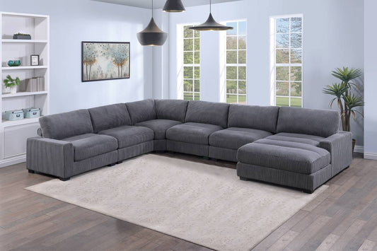 Winston 6-Piece Left-Facing Modular Sectional, Dark Gray Corduroy