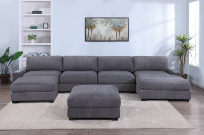 Winston 6-Piece U-Shaped Modular Sectional w/ Ottoman, Dark Gray Corduroy