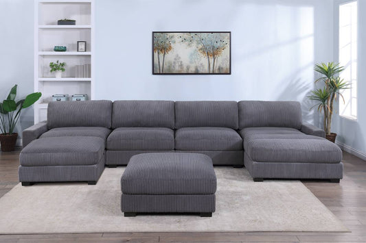 Winston 6-Piece U-Shaped Modular Sectional w/ Ottoman, Dark Gray Corduroy