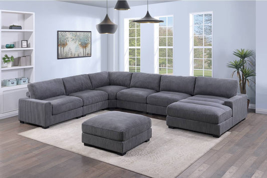 Winston 7-Piece Left-Facing Modular Sectional w/ Ottoman, Dark Gray Corduroy
