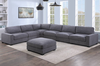 Winston 7-Piece L-Shaped Modular Sectional w/ Ottoman, Dark Gray Corduroy