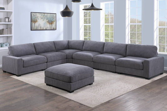 Winston 7-Piece L-Shaped Modular Sectional w/ Ottoman, Dark Gray Corduroy