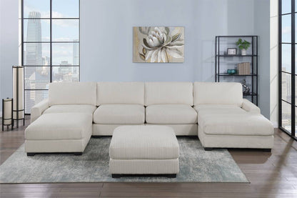 Winston 6-Piece U-Shaped Modular Sectional w/ Ottoman, Ivory Corduroy