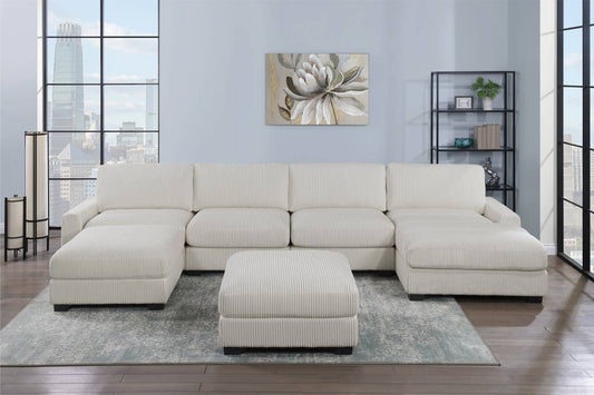 Winston 6-Piece U-Shaped Modular Sectional w/ Ottoman, Ivory Corduroy