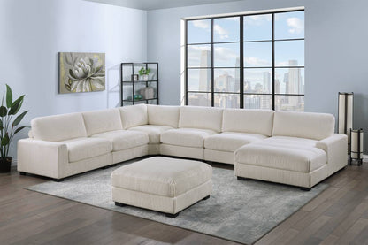 Winston 7-Piece Left-Facing Modular Sectional w/ Ottoman, Ivory Corduroy