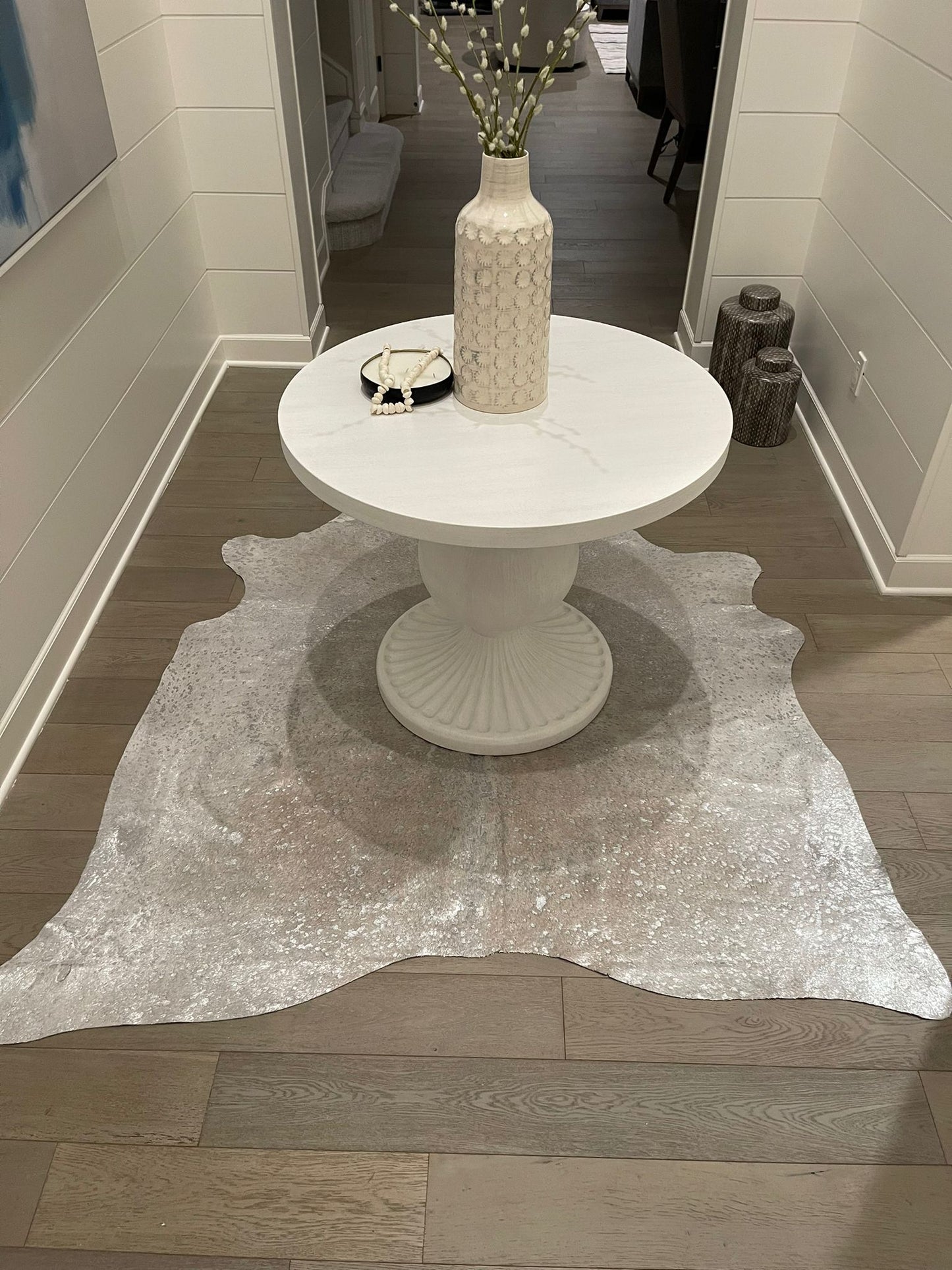 Authentic Leather Hides, Cowhide Area Rug, White & Metallic Silver
