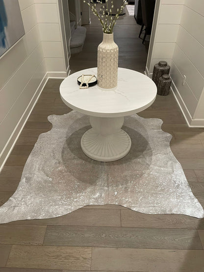 Authentic Leather Hides, Cowhide Area Rug, White & Metallic Silver