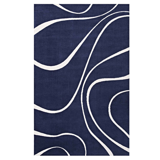 Topographic Map 5x8 Area Rug, Navy & Ivory