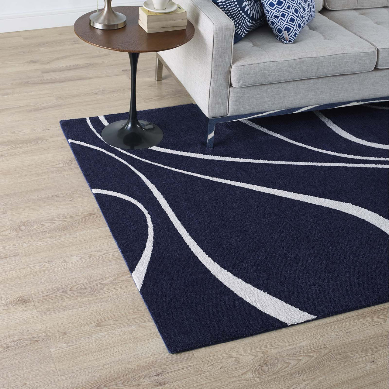 Topographic Map 5x8 Area Rug, Navy & Ivory