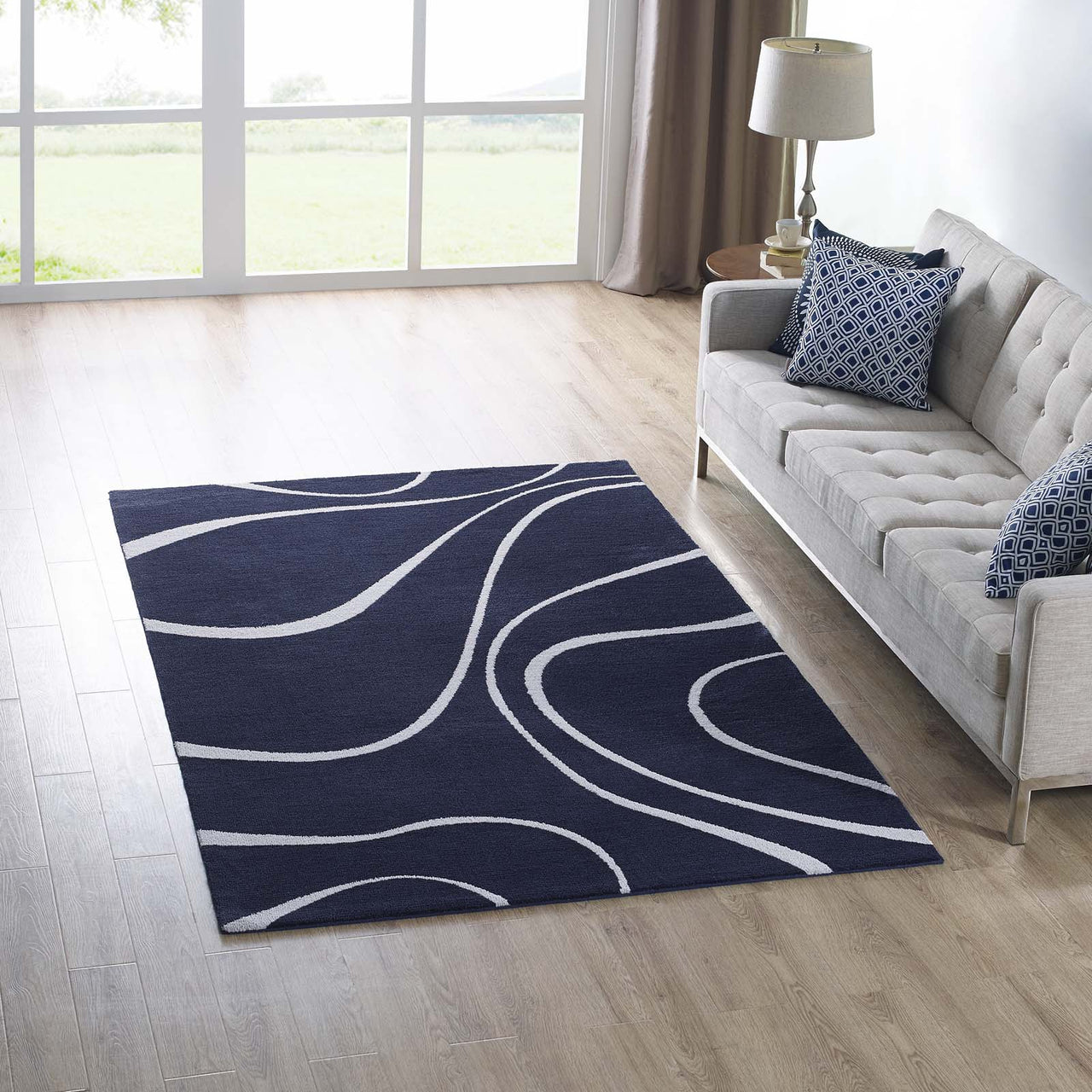 Topographic Map 5x8 Area Rug, Navy & Ivory