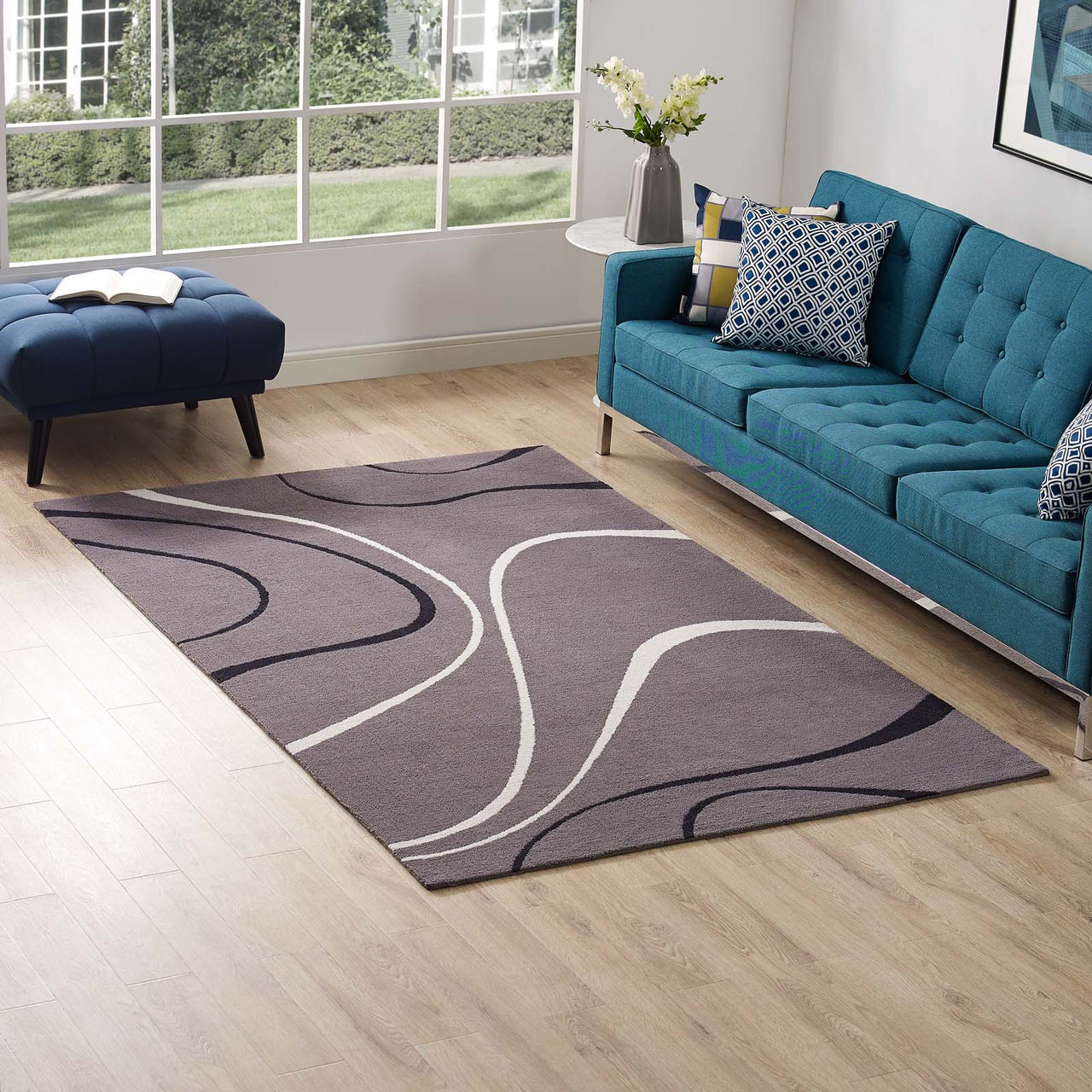 Topographic Map 5x8 Area Rug, Charcoal & Black