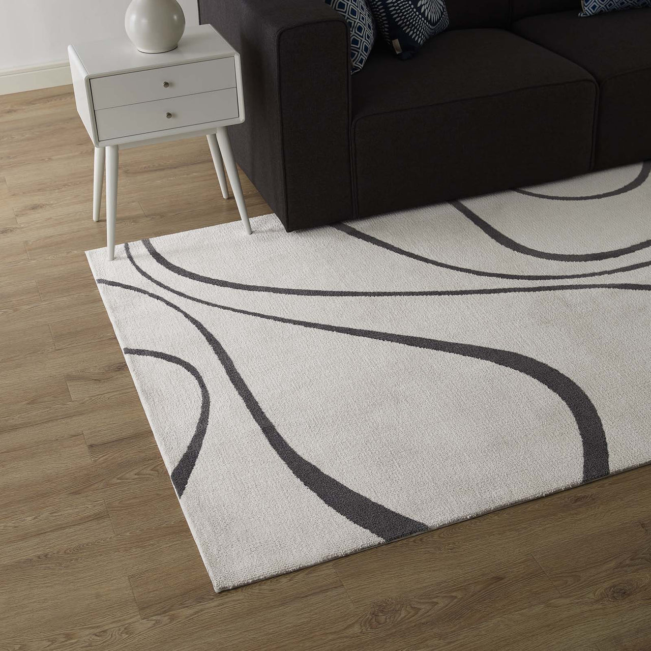 Topographic Map 5x8 Area Rug, Ivory & Charcoal