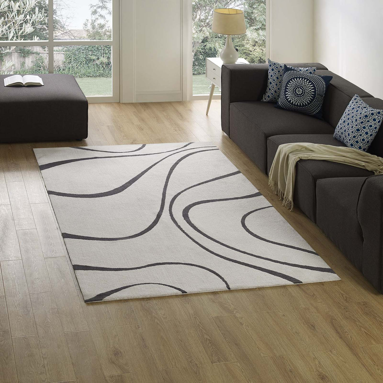 Topographic Map 5x8 Area Rug, Ivory & Charcoal