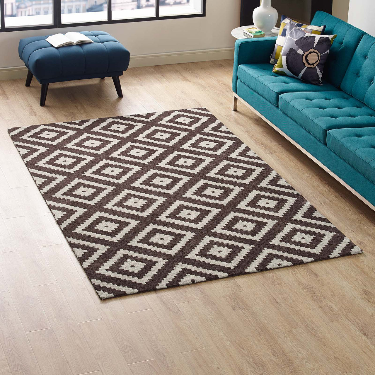 Duotone Diamond 5x8 Area Rug, Ivory & Brown
