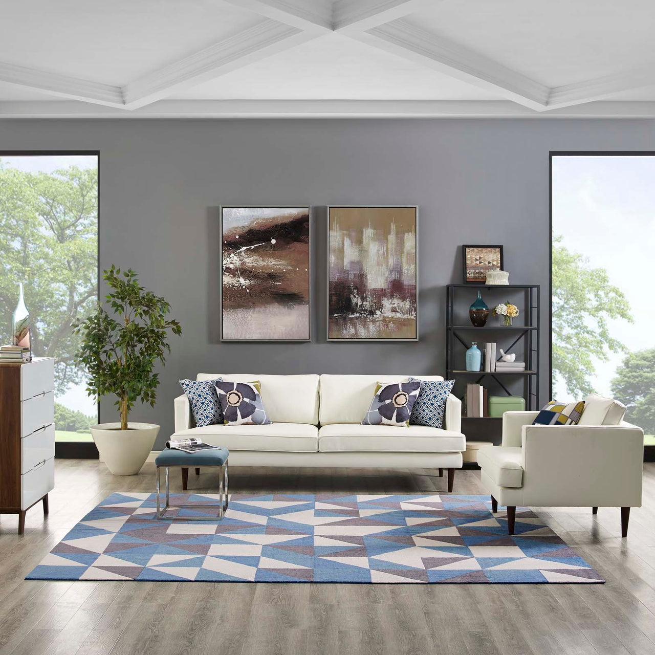 Giovanni Trinity 8x10 Area Rug, Blue, White and Gray