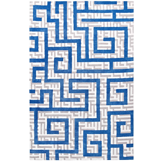 Meander 5x8 Area Rug, Ivory & Blue