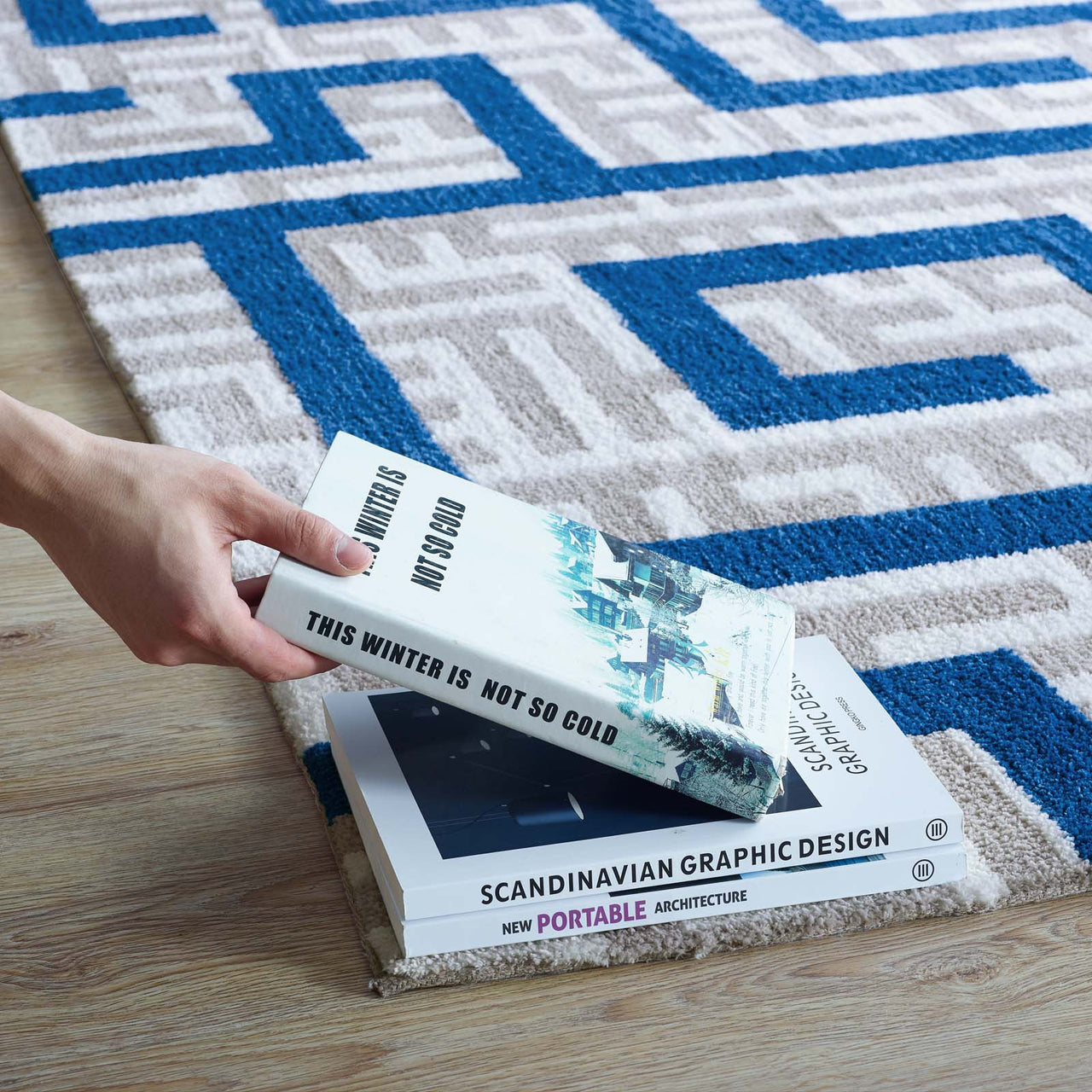 Meander 5x8 Area Rug, Ivory & Blue