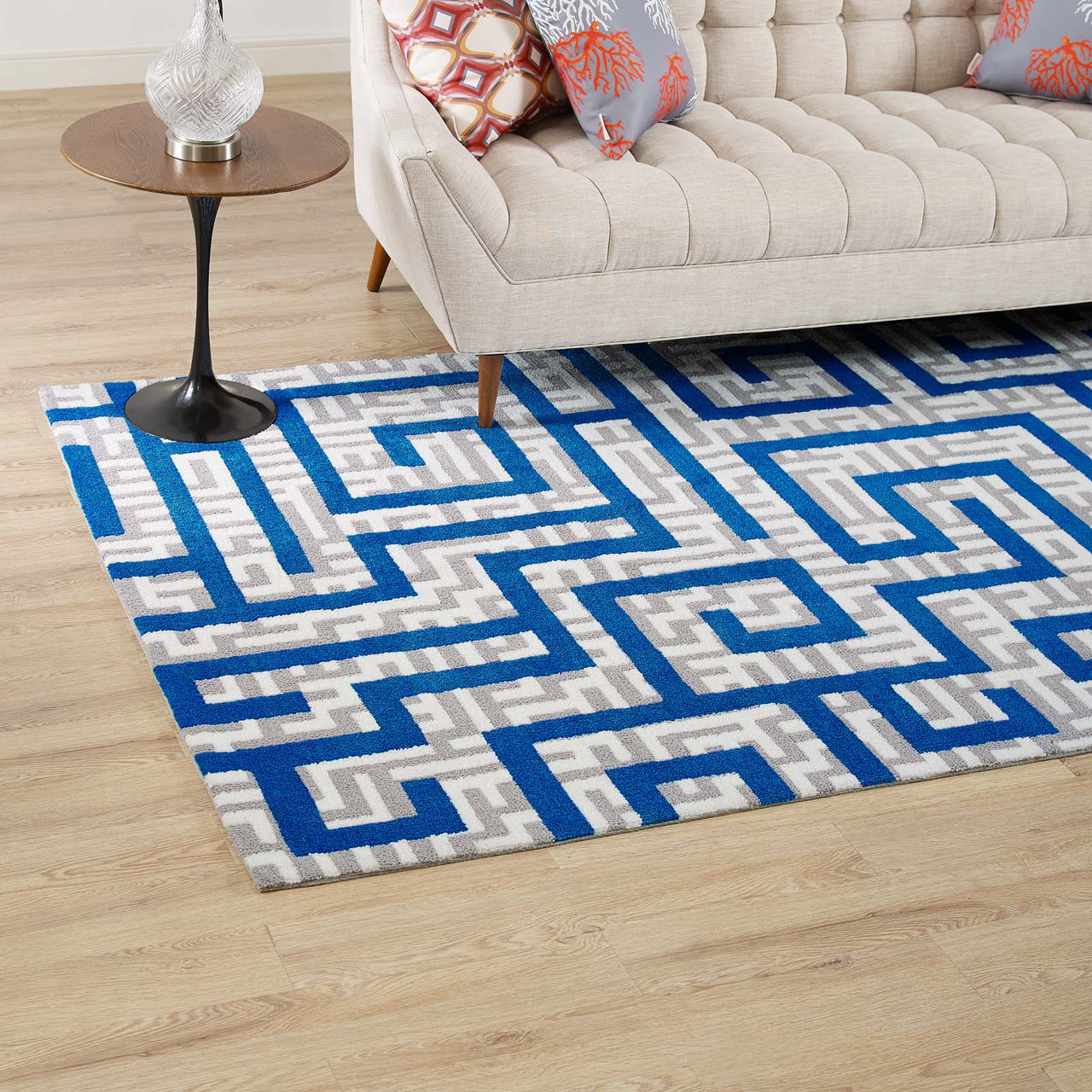 Meander 5x8 Area Rug, Ivory & Blue