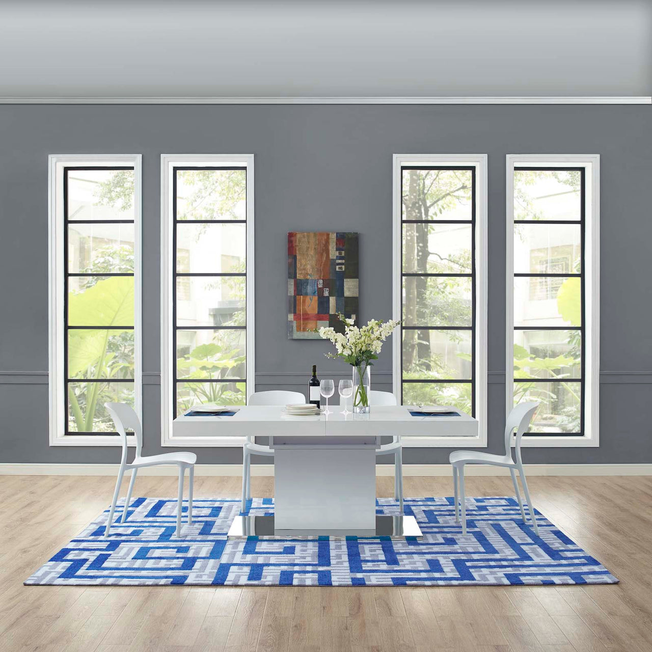 Meander 8x10 Area Rug, Ivory & Blue