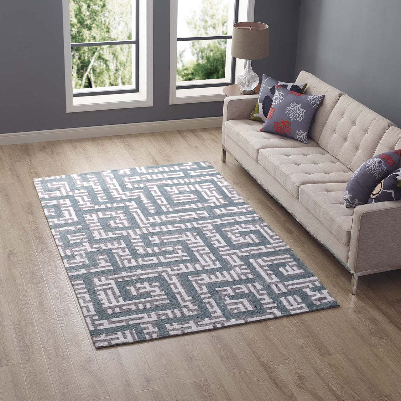 Meander 5x8 Area Rug, Ivory & Gray