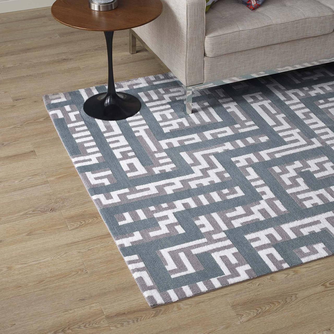 Meander 5x8 Area Rug, Ivory & Gray