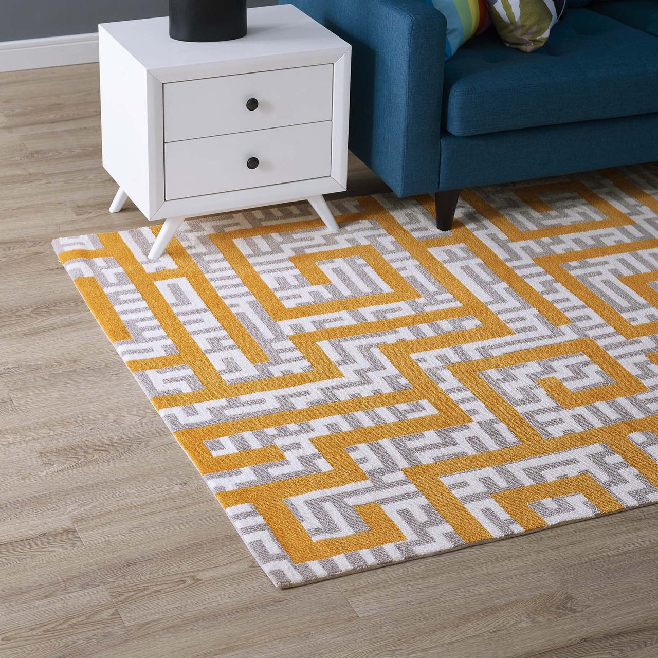 Meander 5x8 Area Rug, Ivory & Yellow