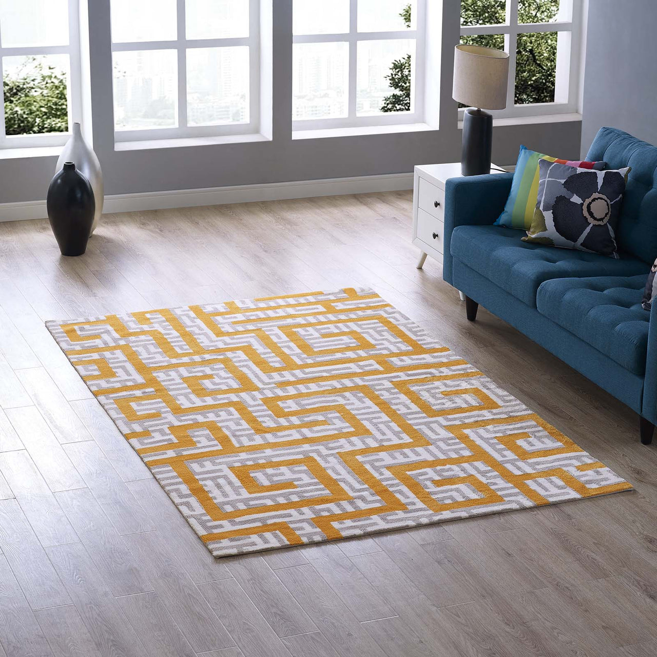Meander 5x8 Area Rug, Ivory & Yellow