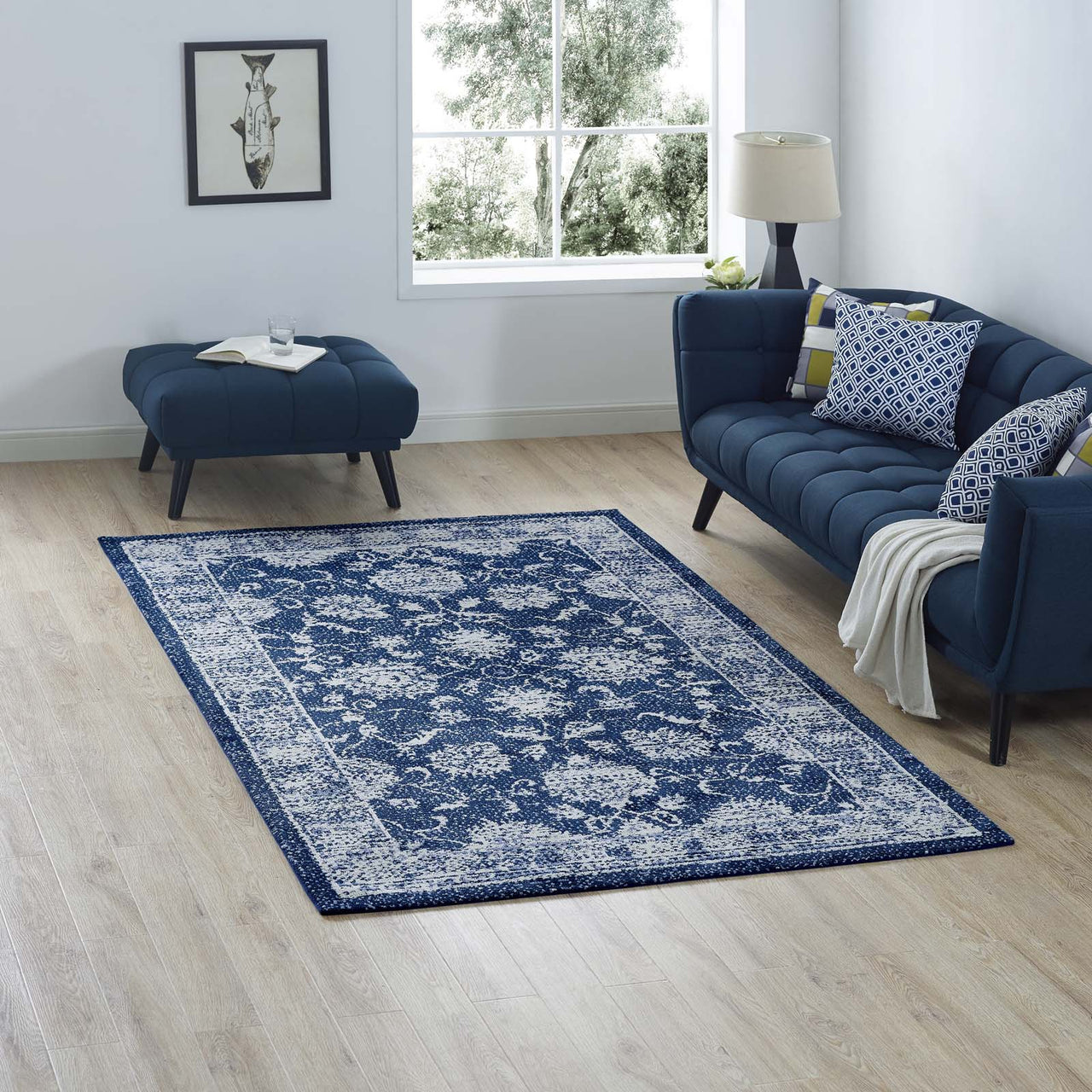 Divine Intervention 5x8 Area Rug, Dark Blue & Ivory