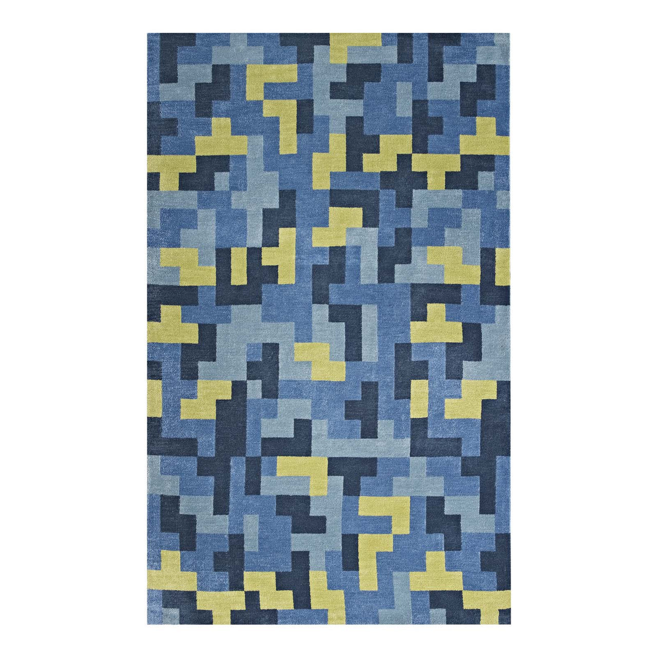 8-Bit Puzzle 8x10 Area Rug, Blue & Olive Green