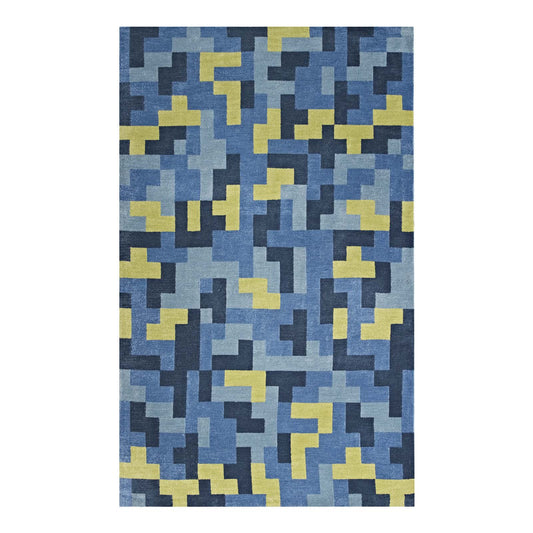 8-Bit Puzzle 8x10 Area Rug, Blue & Olive Green