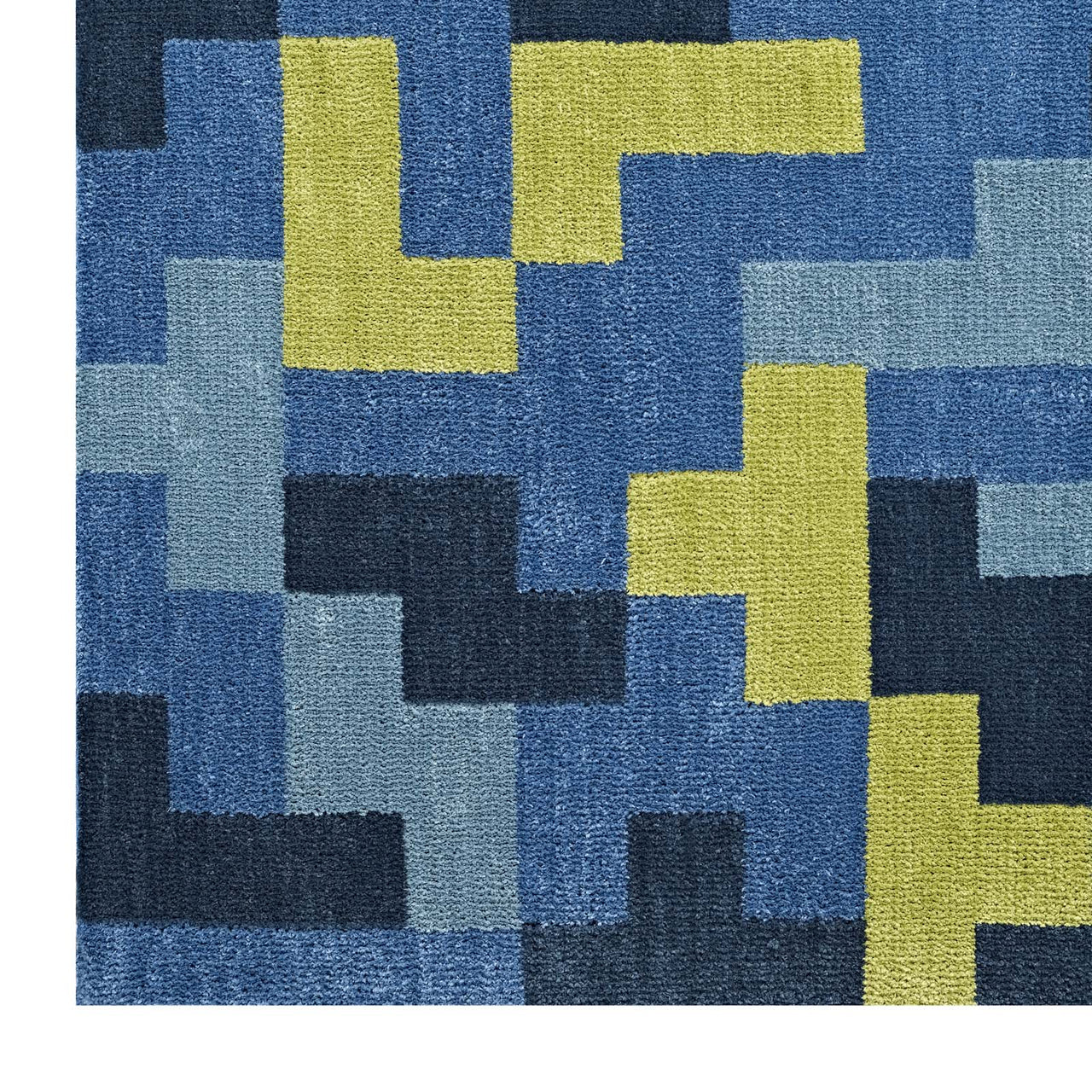 8-Bit Puzzle 8x10 Area Rug, Blue & Olive Green