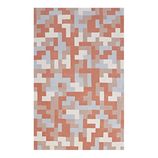 8-Bit Puzzle 8x10 Area Rug, Orange & Light Blue