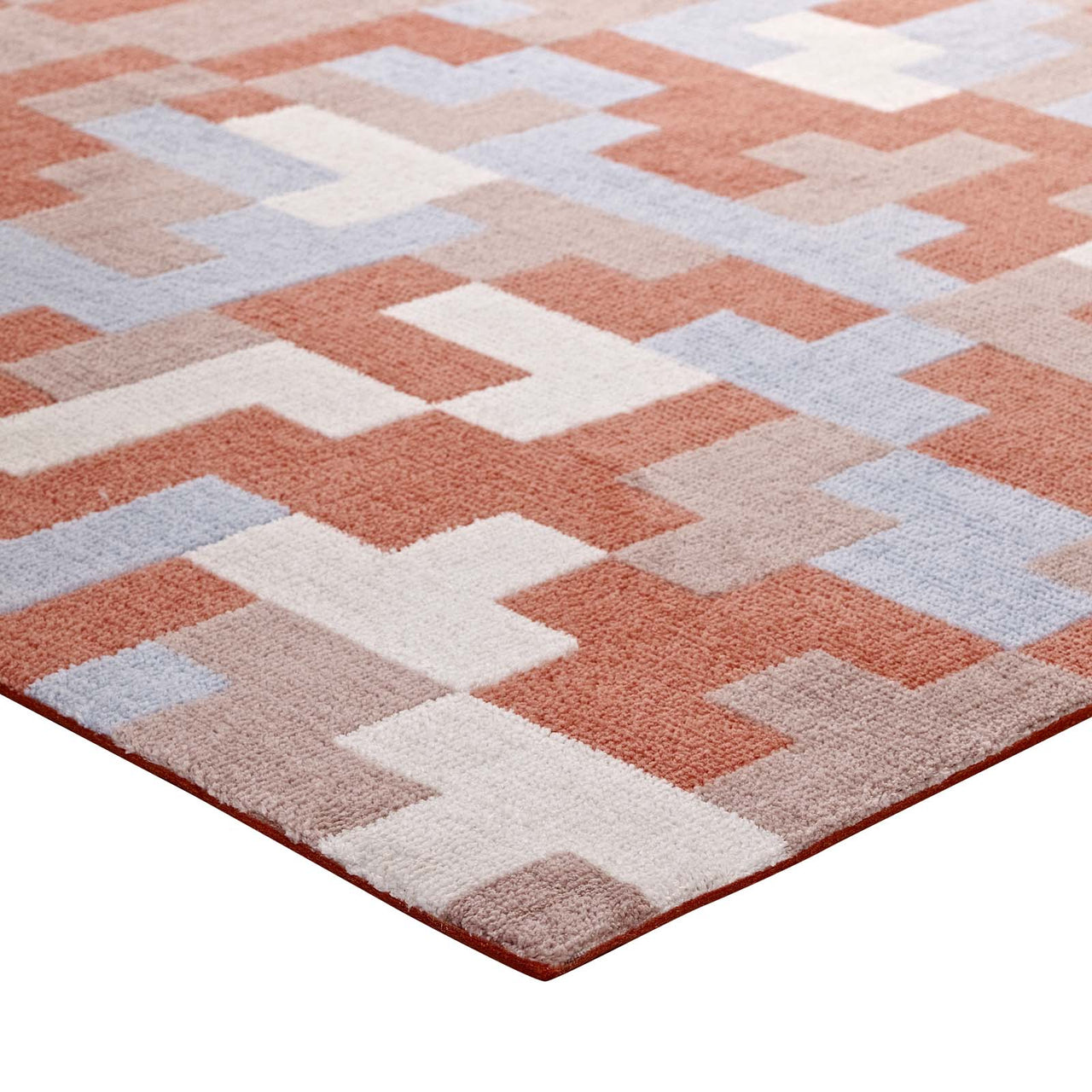 8-Bit Puzzle 8x10 Area Rug, Orange & Light Blue