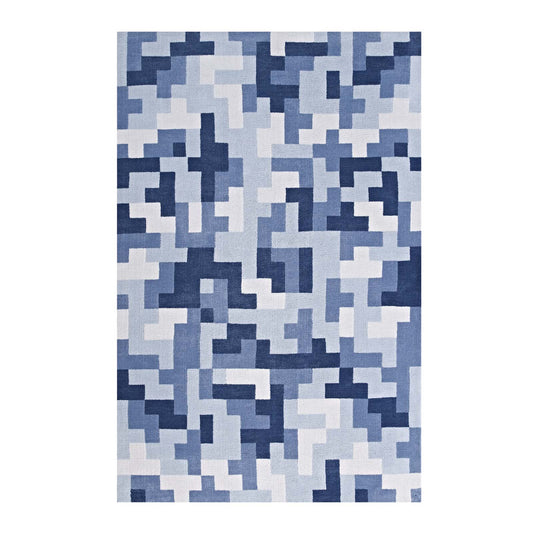 8-Bit Puzzle 5x8 Area Rug, Light Blue & Dark Blue