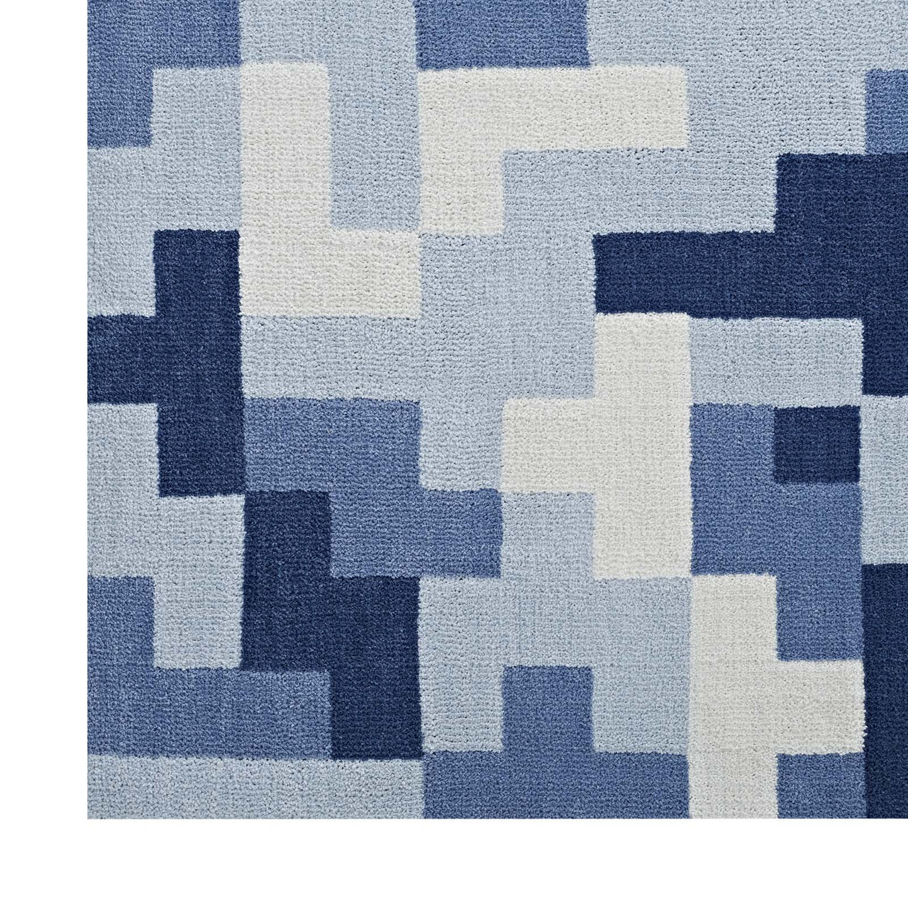 8-Bit Puzzle 5x8 Area Rug, Light Blue & Dark Blue